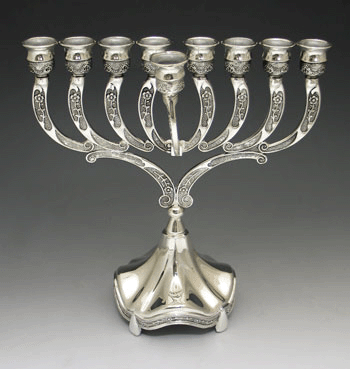 Silver Plate Chanukah Oil or Candle Menorah 9"