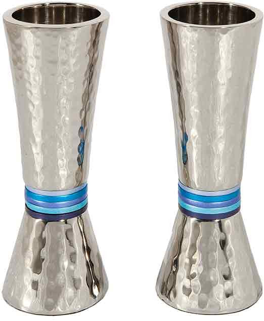 Emanuel Conical Shaped Hammered Candlesticks- Blues