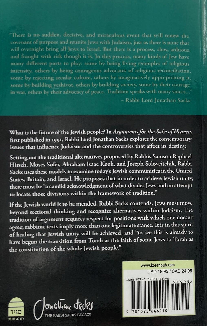 Arguments For The Sake Of Heaven, Rabbi Jonathan Sacks P/B