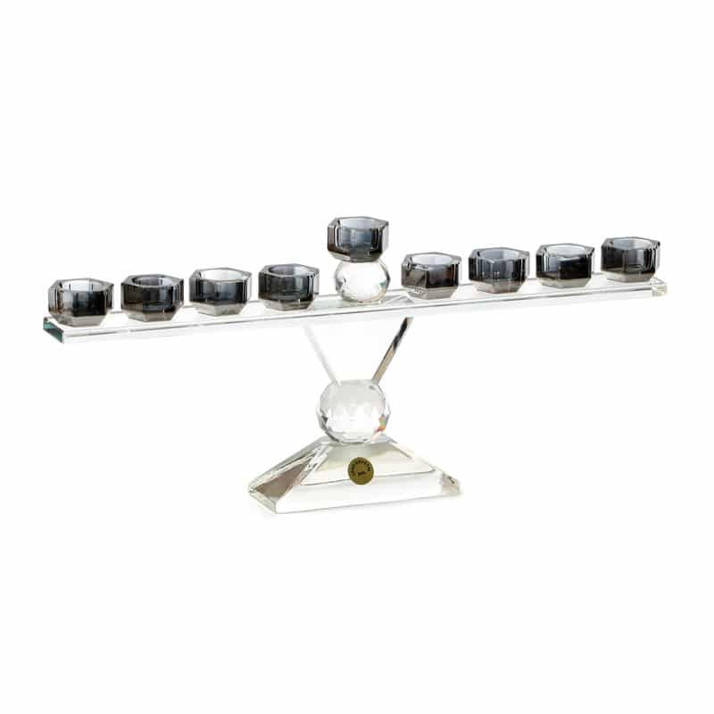 Crystal Menorah-Gray Tint Glass -14"x7"