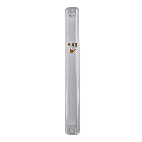 Clear Plastic Mezuzah Case Gold Shin 12cm