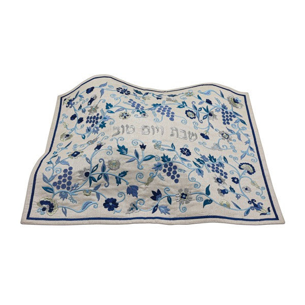 Emanuel Machine Embroidered Challah Cover-Grapes-Blue W/ Border