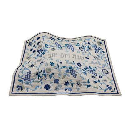 Emanuel Machine Embroidered Challah Cover-Grapes-Blue W/ Border