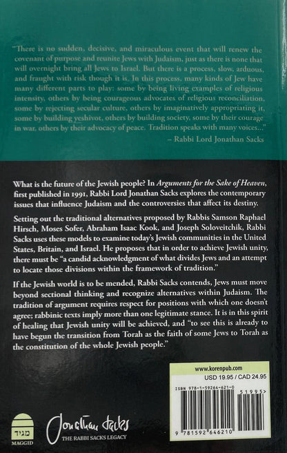 Arguments For The Sake Of Heaven, Rabbi Jonathan Sacks P/B