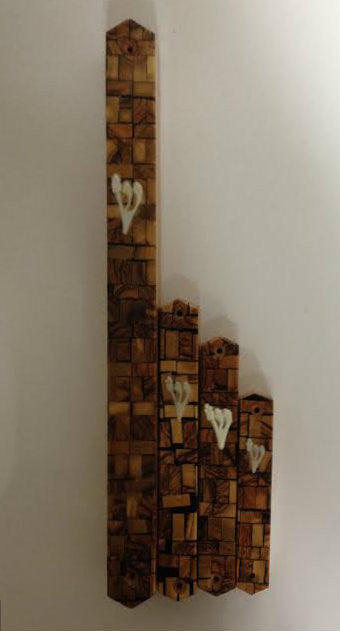 Olive Wood Mezuzah Case Kotel Print 10cm